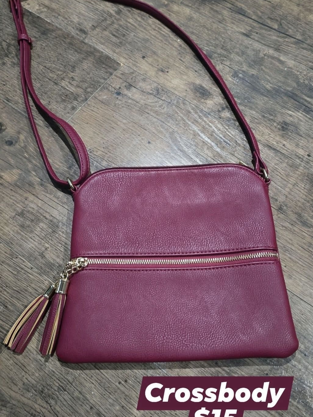Source Unknown Burgundy Crossbody Bag with Tassel Zip